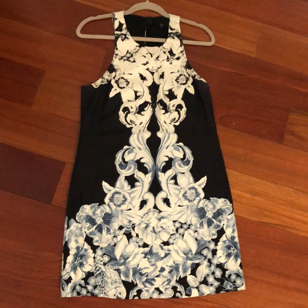 Tibi Navy and White Silk Cocktail Dress. Size 6.